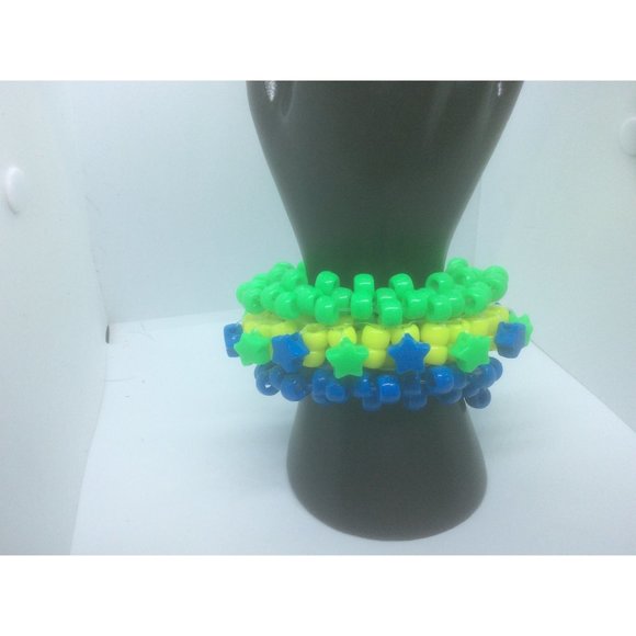 Kandi Rotating Cuff Blue Yellow Green Kandi Bracelet Stim/Fidgeting Spin Around - Picture 1 of 4